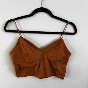 H&M Rust-Colored Ribbed Cami Crop Top
